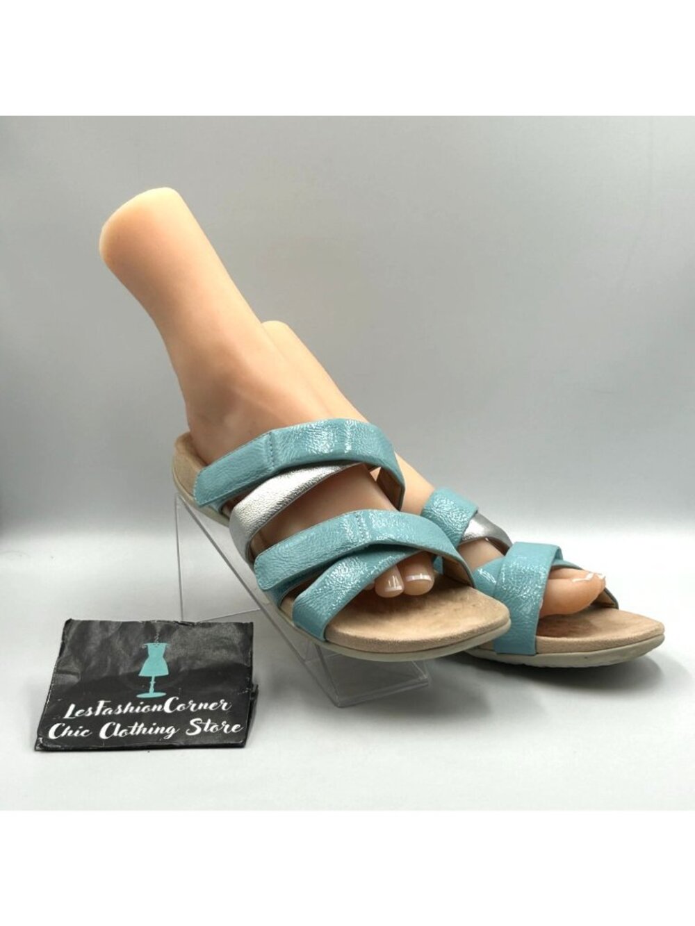 Vionic Women's Silver Blue Leather Hadlie Orthotic Slide Sandals Size 10 3525 - Picture 9 of 16